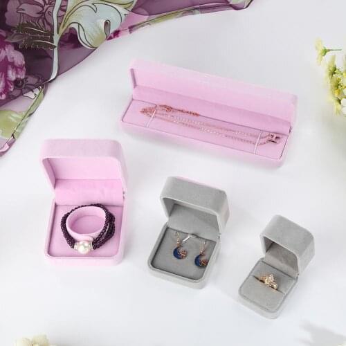 Faux Velvet Presentation Gift Jewellery Ring Necklace Bracelet Display Box Square Round Packaging Case Cardboard Mixed