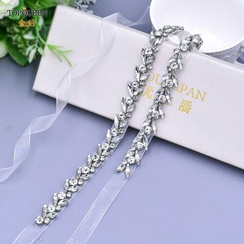 TOPQUEEN S468 Wedding Dresses Belts Thin Silver Belt Wedding Maternity Belt Sparkly Belts for Formal Dress Bridesmaid Belt