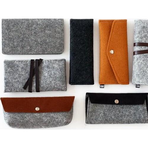 Simple Wool Felt Belt Pencil Bag Pen Case Creative Multifunction Stationery Pouch Cosmetic Makeup Bag Large Capacity