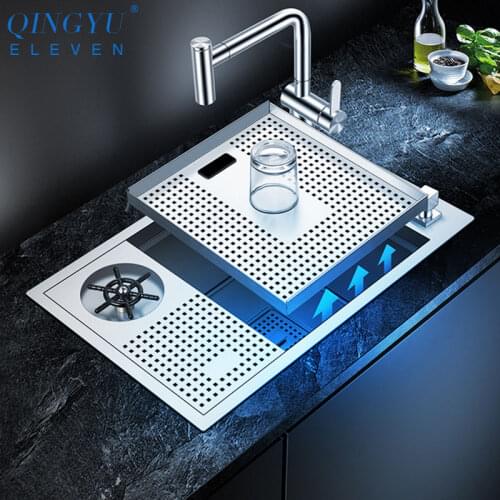 New 304 Stainless Steel 4mm Thickness Handmade Brushed Above Counter Sink High Pressure Cup Rinser Bar Counter kitchen Sink