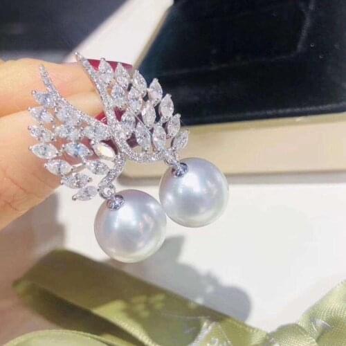 D506 Pearl Earrings Fine Jewelry 925 Sterling Silver 9-10mm Nature Fresh Water White Pearls Drop Dangle Earrings for Women