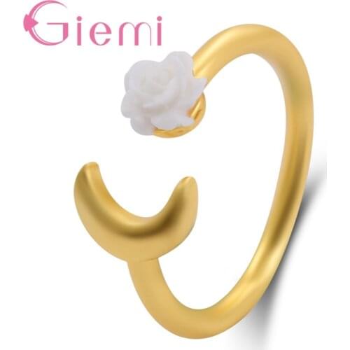 Chic Gold Color Open Rings for Women Moon and Flower Mystic Shape Hot Promotion Metal Jewelry Party Accessories