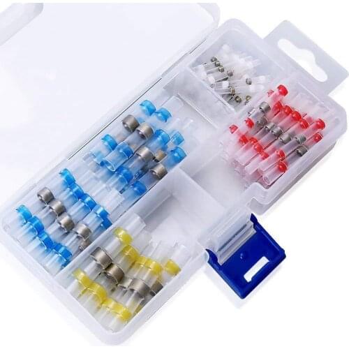 100pcs Mixed Heat Shrink Terminals 4 Sizes Waterproof Solder Sleeve Insulated Butt Electrical wire Connectors with Box