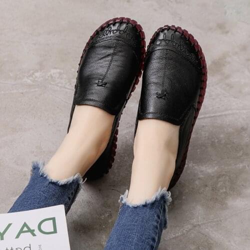 New Spring Flats Shoes Women Genuine Leather Oxford Shoes for Women Comfort Soft Bottom Slip on Mother Shoes zapatos de Mujer