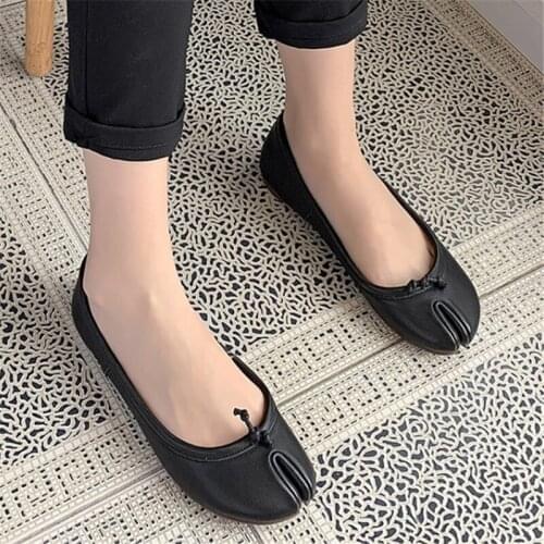 PXELENA INS Hot Designer Women Split Toe Tabi Ninja Flat Shoes Women Genuine Leather Slip On Grandma Loafers Comfort Cozy Soft