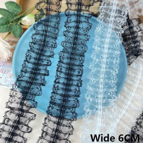 6CM Wide Tulle White Black Mesh Pleated Fabric Collar Neckline Embroidered Frilled Trim Fringe Ribbon Dress DIY Sewing Supplies