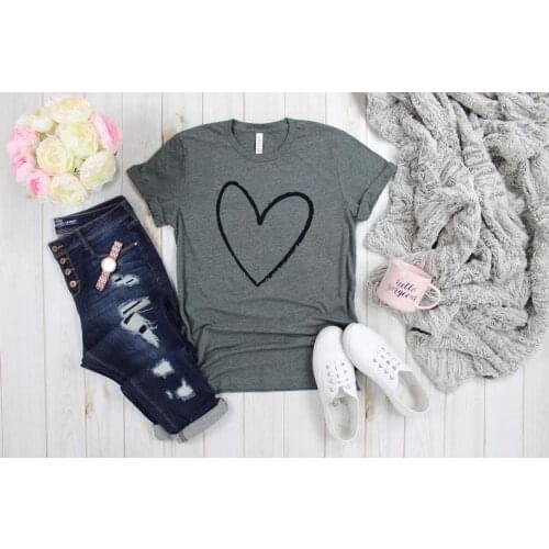 Heart Drawing Love Valentines Shirt Fashion Funny Graphic O Neck Women Tshirts Cotton Casual Female Clothing Short Sleeve Tees