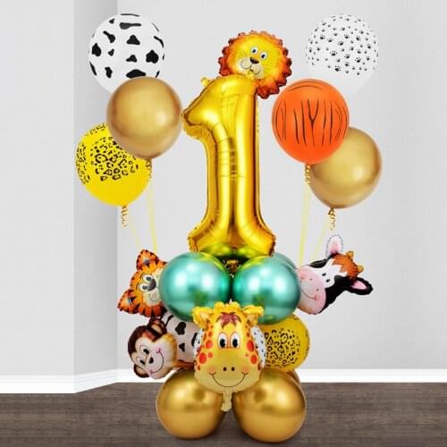 Jungle Animal Monkey Lion Number Foil Balloon Birthday Party Decor Kids 1st 2nd 3th 4th 5th Birthday Safari Baby Shower Supplies