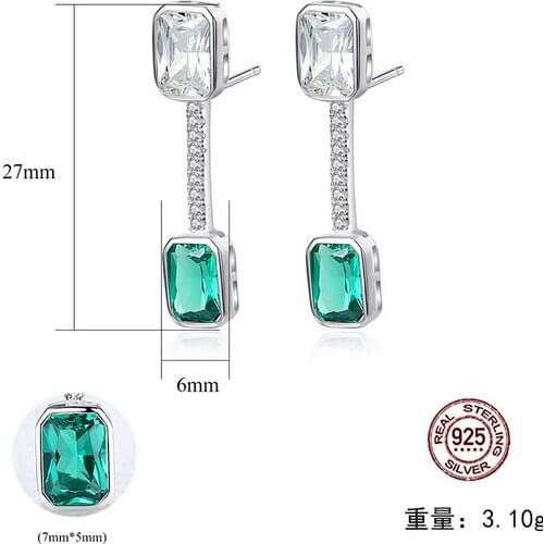 HOT Sell S925 Sterling Silver European American Crystal zircon ruby sapphire one word set with color treasure Earrings