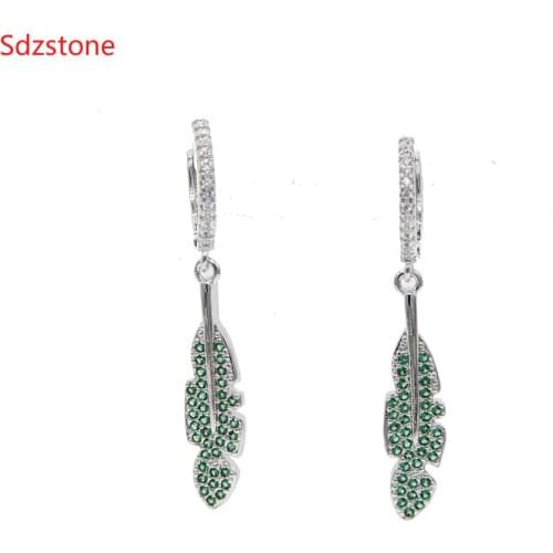2019 Vintage Jewelry Exquisite silver color Leaf Earrings Modern Beautiful Green Cz Ear Dangle Earrings For Women Brincos Bijoux