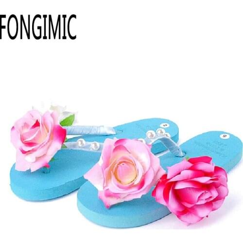 Women Slippers Summer Bohemia Shoes Comfortable Slippers Sweet Beach Vacation Handmade Flowers Flat With Non-slip Flip Flops