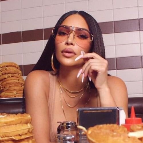 Vintage Double Bridge Rimless Square Sunglasses For Women New Brand Alloy Gradient Sun Glasses Female Clear Shades Hollow Frame