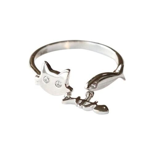Cute Fish&Cat Rings for Girls Charm Open Rings for Women Resizable Wedding Engagement Rings Dating Jewelry 2021 Free Shipping M4