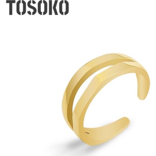 TOSOKO Stainless Steel Jewelry Corner Ring Opening Adjustable Double Ring Womens Fashion Ring BSA143
