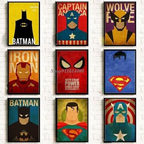 Disney Canvas Painting Classic Marvel Superheroes Captain America Iron Man Thor Hulk Vintage Poster Print Living Room Home Decor