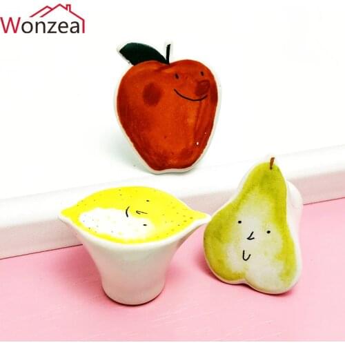 1PCS Ceramic Handles Cartoon Fruits Cabinet Knobs Children Room Kitchen Door Wardrobe Cabinet Cupboard Drawer Pulls