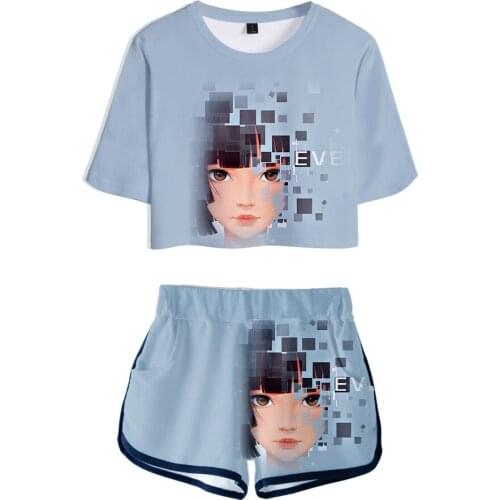 2020 3D Ever Forward Two Piece Set Short Crop Top + Shorts Sweat Suits Women Tracksuit Two Piece Outfits Summer Sets