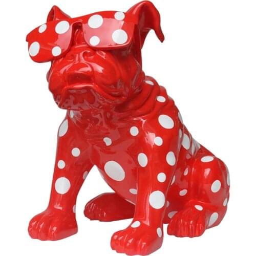 40CM MODERN ART PAINTING BULLDOG ART SCULPTURE CARTOON ANIMAL LUCKY DOG STATUE RESIN CRAFTWORK KTV DECORATIONS FOR HOME R3428