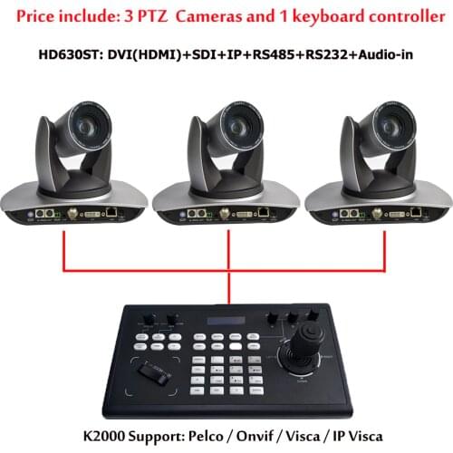 4D Joystick Keyboard Controller ONVIF/VISCA and Full HD 30x Optical Zoom IP Streaming Camera with SDI / DVI