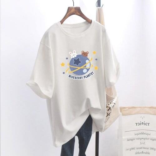 White Tee Shirt Short Sleeve Cartoon Kawaii Print Graphic T Shirts Loose Oversized Summer Women Clothes Korean Fashion Femma Top