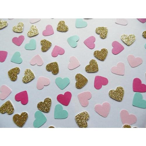 Glitter Light Pink and Turquoise Shimmer Hearts, Table Scatter, Party Decoration, Bridal cft Table decor scrapbook Confettis