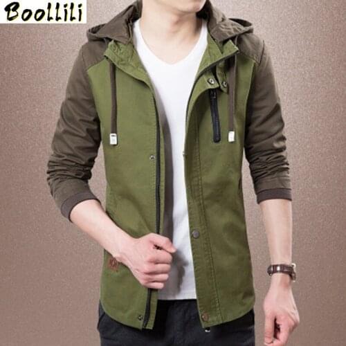 Boollili 2020 Casual Mens Jackets And Coats Khaki Windbreaker Men Spring Autumn Bomber Jackets Men Coat Plus Size Hooded Jacket
