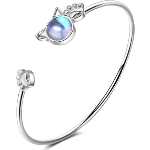 Cute Cat Paw Artificial Moonstone Adjustable Cuff Bangle & Bracelets For Women Girls Luxury Fashion Trendy Jewelry Gifts S-B2177
