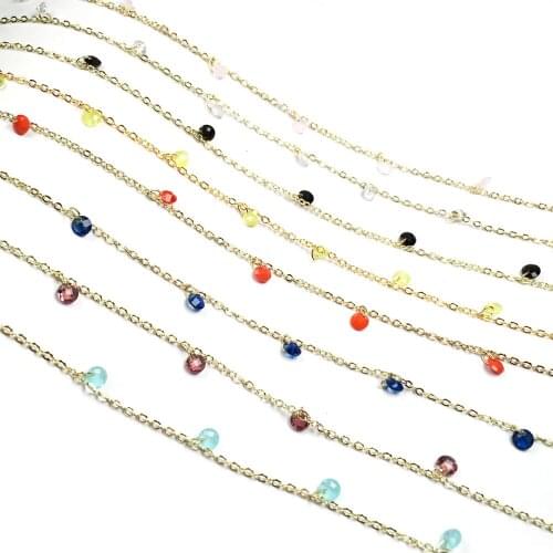 1 Meter Handmade Gold Wire Wrapped Rosary Chain stone Beads Chains for Jewelry Making DIY Necklace Bracelet Anklet Accessories