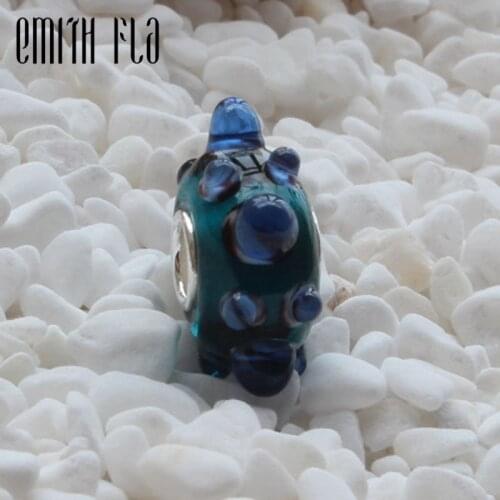 Emith Fla 925 Sterling Silver Large Hole Round Dot Murano Glass European Charm Beads Fit Brand Troll Bracelet Jewelry Makings