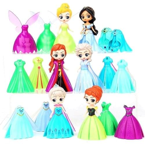 Disney Frozen Princess Toys dolls elsa Anna Cinderella Ariel Alice Magic clip Dress chothes change Anime Figures Dolls Girls Toy