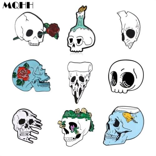 Cartoon Exaggerated Plant Flowers Fish Skeleton Skeleton Halloween Enamel Brooch Alloy Badge Cowboy Clothes Bag Pin Punk Jewelry
