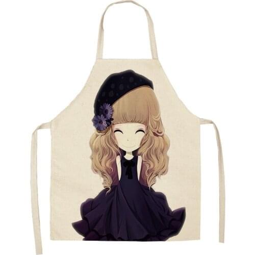 Cartoon Girls Apron Cotton Linen Kitchen Aprons for Woman Home Cotton Linen Sleeveless Apron Cooking Baking Waist Bib Tool