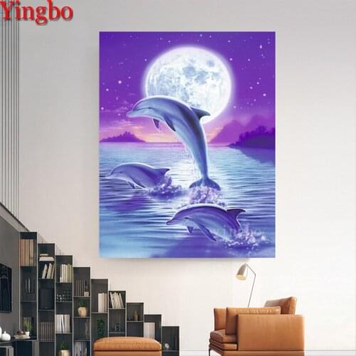 Dolphin family ocean animal DIY Diamond Painting Diamond Mosaic Diamond Embroidery Full drill Square round Handmade Decoration