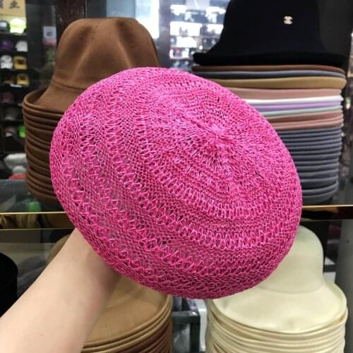New 8 Colors Spring Summer Women Thin Silk Berets Ladies Solid Flat Cap Fashion Crochet French Caps Stars Painter Hat Wholesale