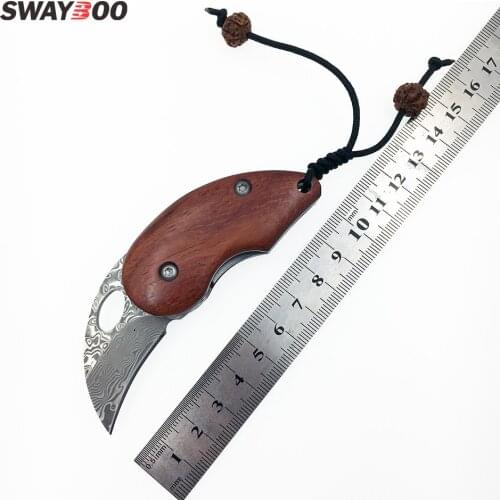 Swayboo Rosewood Damascus Steel Knife Mini Folding Pocket Knife Manual Outdoor Portable Folding Knife EDC Utility Knife