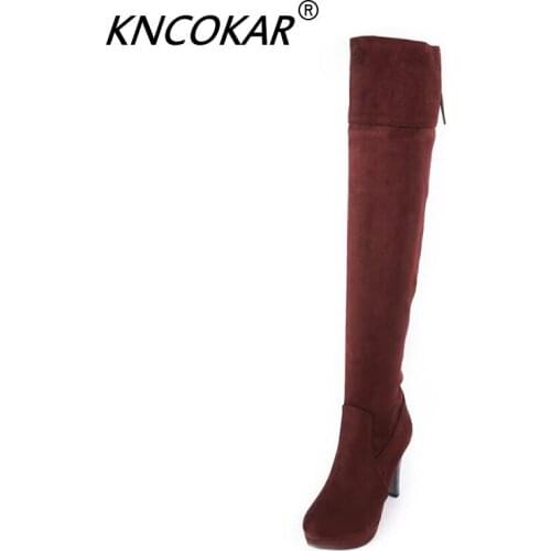 KNCOKAR Autumn Winter New Style Pure Color Over-The-Knee Boots Spring Round Head Waterproof Platform Simple Hot Sales Shoes