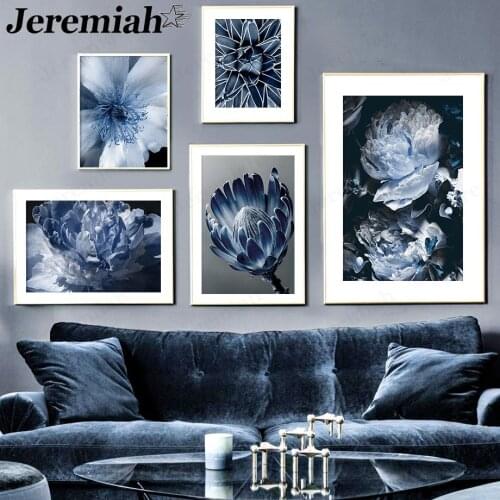 Blue Plant Canvas Poster Retro Flower Rose Fern Leaf Painting Wall Art Nordic Living Room Decoration Accessories