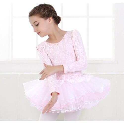 Girls Fall Dancing Dress Lady Long Sleeve Lace Dance Suit Kids Ballet Fleabane Uniforms Childrens Day Performance Suit B-6390