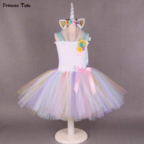 Unicorn Tutu Dress for Girls Kids Birthday Party Dress Up Rainbow Girls Christmas Halloween Cosplay Dress Costume with Headband