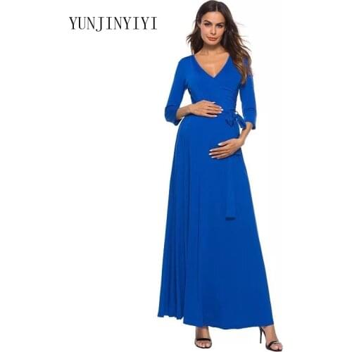Deep V-Neck Long Sleeve Dresses For Pregnant Women With Waistband Long Pregnancy Dress Photoshoot Evening Dress Gown