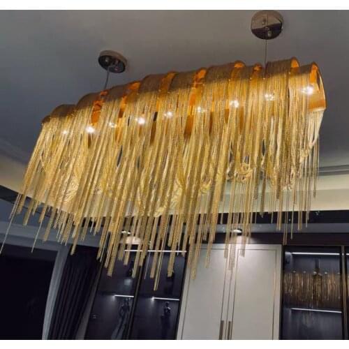Luxury Led Chandelier For Kitchen Dining Living Room Modern Chain Hang Lamp Creative Home Decor Light Fixture Long Silver Lustre