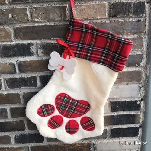 Dog Paw Christmas Socks Children Xmas Socks Gift Bag Polyester Christmas Decoration High-Quality Hang Ornaments Party Supplies