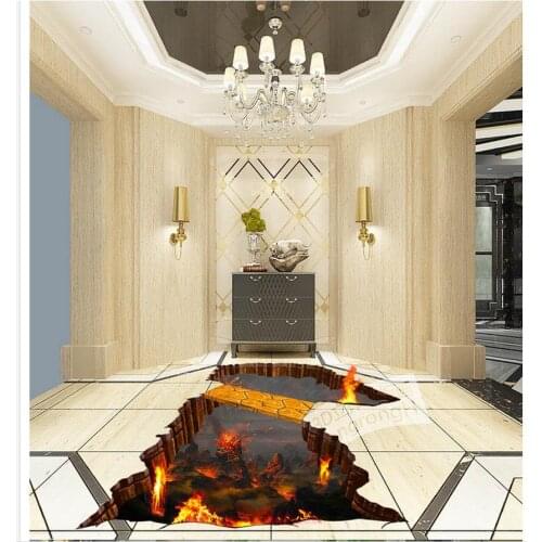 Photo floor wallpaper 3d stereoscopic 3D magma lava stone floor painting Custom Photo self-adhesive 3D floor
