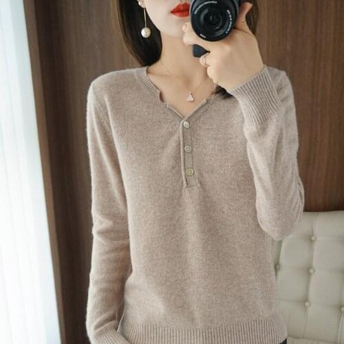 LHZSYY 2020 Autumn New Solid Color V-neck Wool Sweater Women Fashion Bottoming Shirt Short Knit Sweater Long-sleeved Blended Top