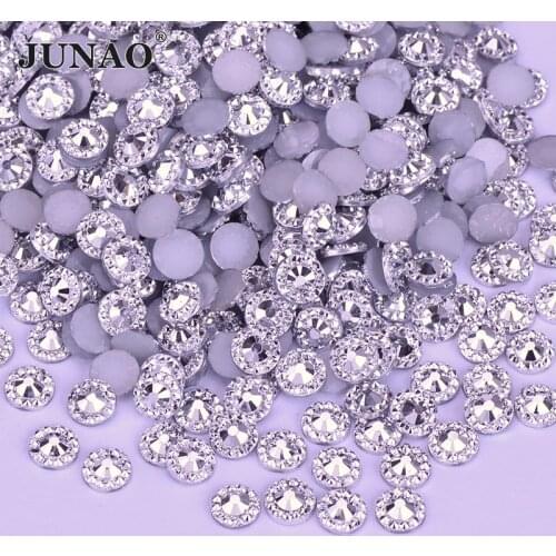 JUNAO 4 5 6 mm Silver Gold Color Resin Flowers Rhinestones Round Nail Crystal Glue On Flatback Strass Non Hotfix Stones