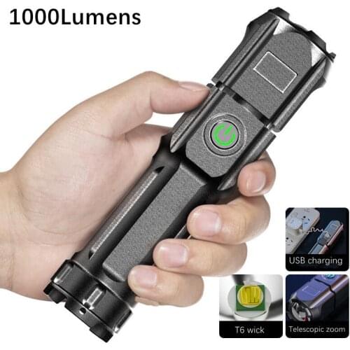 Led Flashlight Long shot Telescopic Zoom 3.7V 1000Lumens Range 1000M USB Rechargeable Waterproof With Highlight chip For Camping
