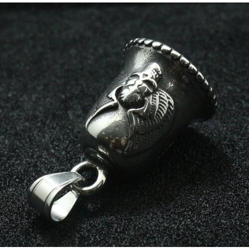 Unisex 316L Stainless Steel Biker Eagle Wing Skull Bell Pendant