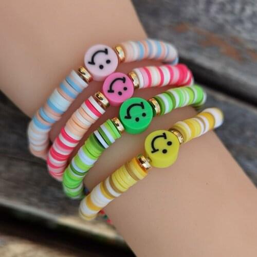 2021 Spring Jewelry Bohemia Fashion Colorful Soft Clay Smile Face Lovely Bracelets Woman for Spring Jewelry Bracelets for Girl