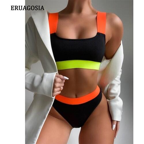 High Waist Stitching Push Up Bikinis Swimsuits Women Swimwear 2021 Bikini Set Female Bathing Suit Brazilian Biquini Beachwear