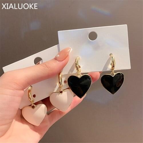 XIALUOKE S925 Needle Black White Enamel Glaze Heart Pendant Earrings For Women Luxury Elegant Drop Earrings Fashion Jewelry